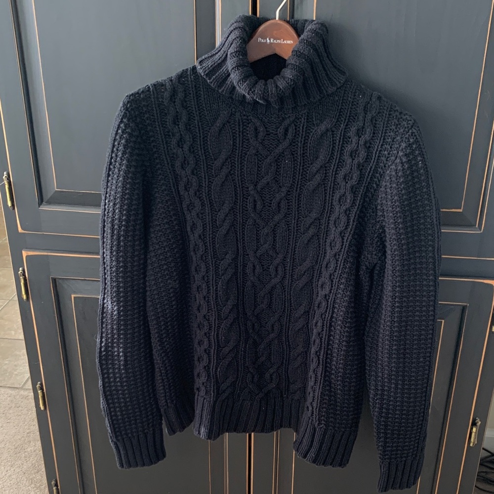 Polo by Ralph Lauren Women's Black Cable Knit Turtleneck Sweater